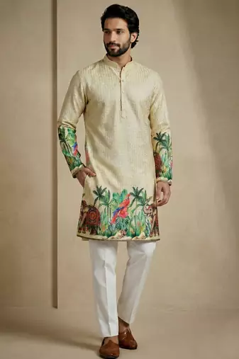 cream digital print designer kurta trouser set
