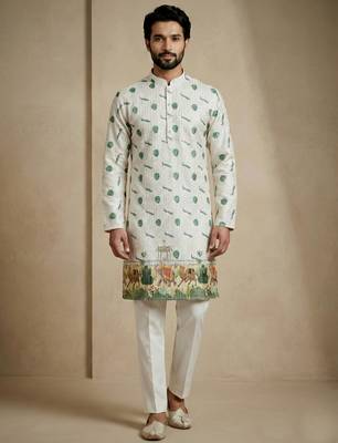 ivory heritage print designer kurta pajama set 3