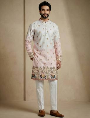 blush pink digital print designer kurta pajama set 3