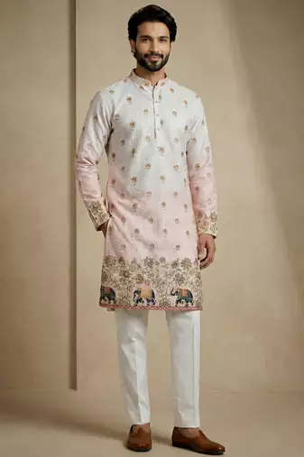 blush pink digital print designer kurta pajama set