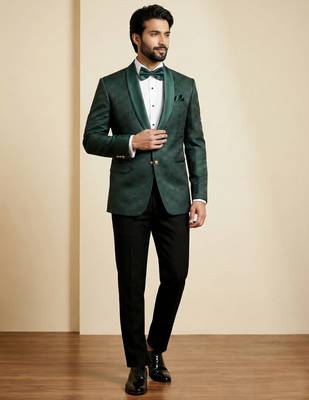 forest green jacquard satin designer party wear blazer 3
