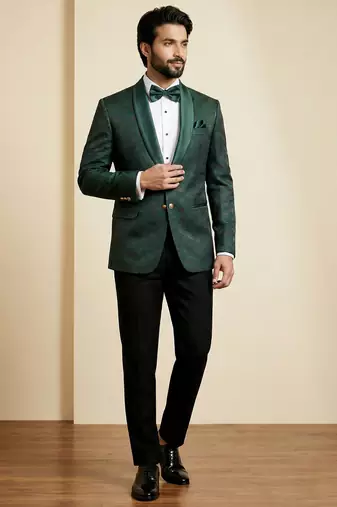 forest green jacquard satin designer party wear blazer