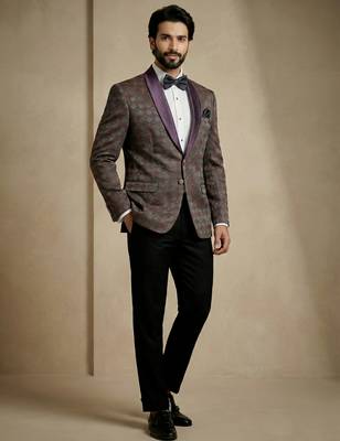 wine jacquard satin designer party wear blazer 3