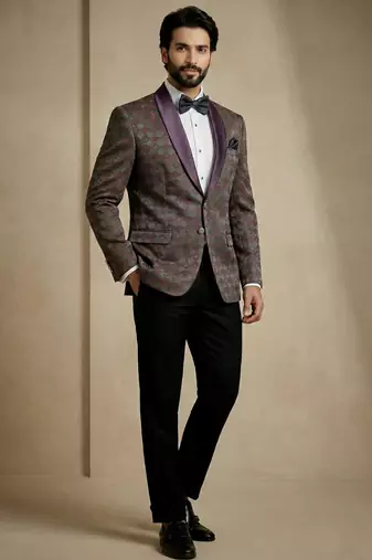 wine jacquard satin designer party wear blazer