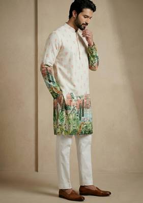 ivory palace print designer kurta pajama set 3