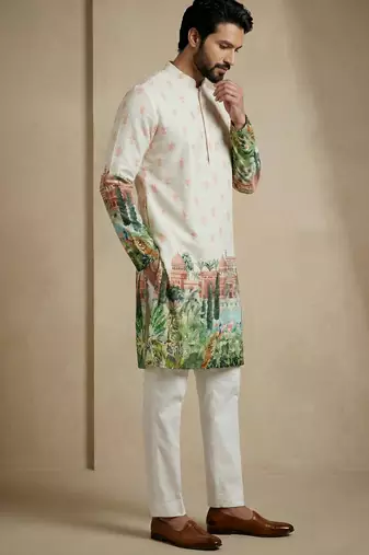 ivory palace print designer kurta pajama set