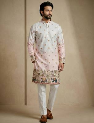 blush pink digital print designer kurta pajama set 4