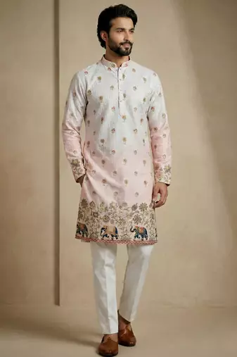 blush pink digital print designer kurta pajama set