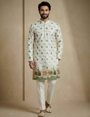 ivory heritage print designer kurta pajama set 4