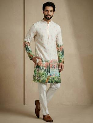ivory palace print designer kurta pajama set 4