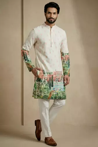 ivory palace print designer kurta pajama set