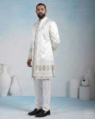 White armani premium designer festive wear indo western set 3