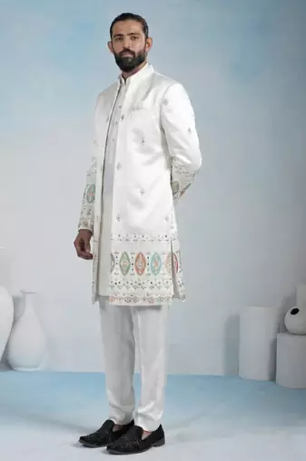 White armani premium designer festive wear indo western set
