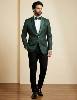 forest green jacquard satin designer party wear blazer 4