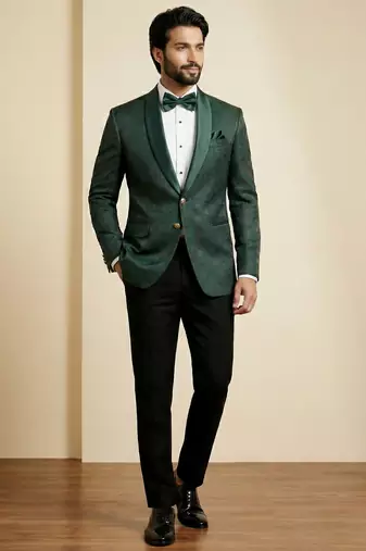forest green jacquard satin designer party wear blazer