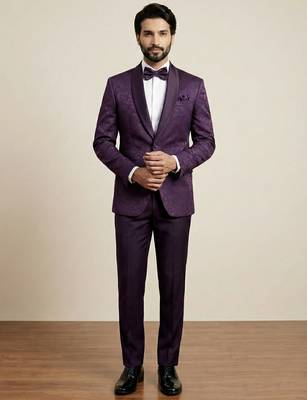 royal purple jacquard satin designer party wear blazer 3
