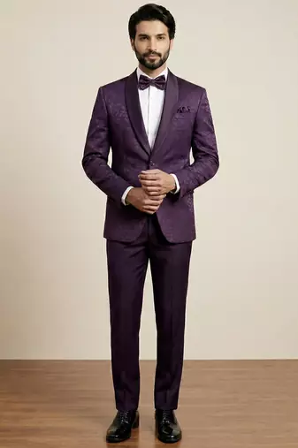 royal purple jacquard satin designer party wear blazer