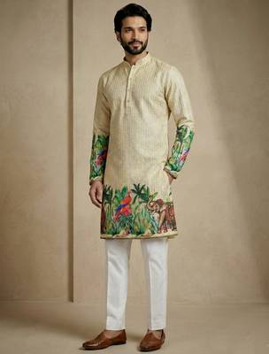 cream digital print designer kurta trouser set 3