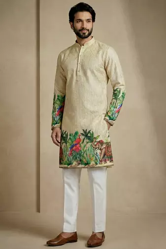 cream digital print designer kurta trouser set