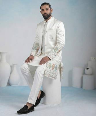 White armani premium designer festive wear indo western set 4