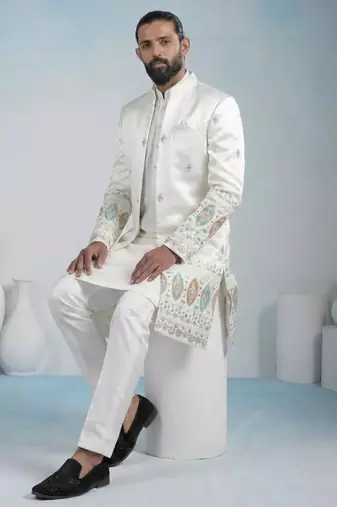 White armani premium designer festive wear indo western set