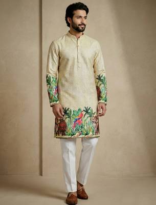 cream digital print designer kurta trouser set 4