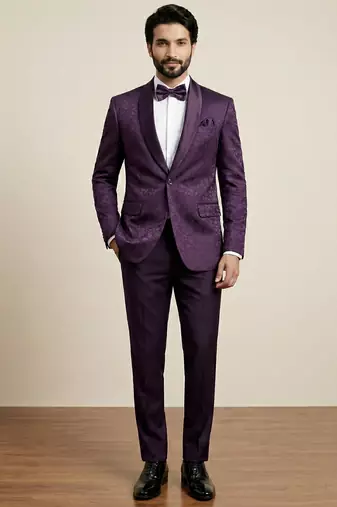 royal purple jacquard satin designer party wear blazer
