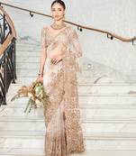 Ivory embroidered tulle saree set