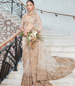 Ivory embroidered tulle saree with veil