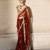 Rust Red Embroidered Tulle Saree With veil