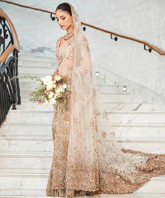 Ivory embroidered tulle saree with veil 3