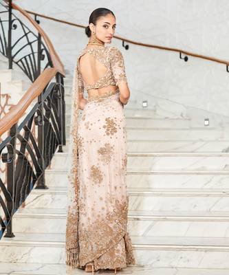 Ivory embroidered tulle saree with veil 5