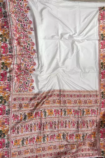 White plain silk silk-sarees saree with blouse