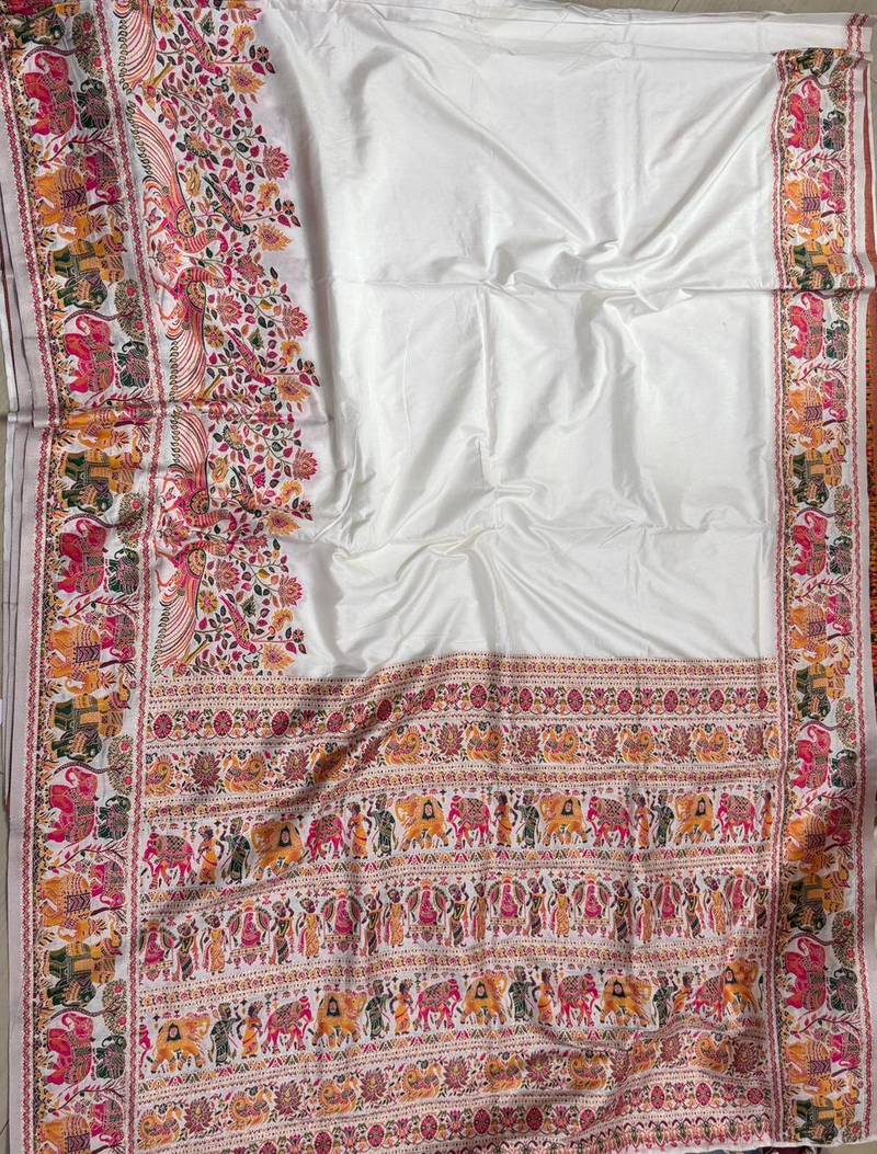 White plain silk silk-sarees saree with blouse