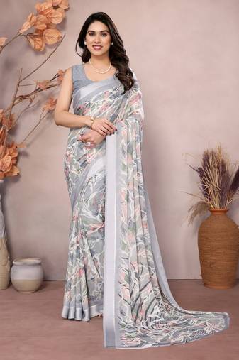 Satin Patta Saree With Beautiful Digital Print In Moss Silk With Blouse