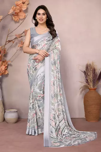 Satin Patta Saree With Beautiful Digital Print In Moss Silk With Blouse