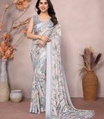 Satin Patta Saree With Beautiful Digital Print In Moss Silk With Blouse
