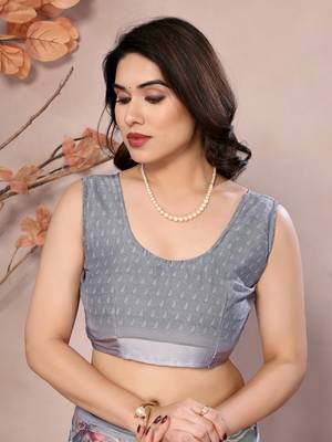 grey floral printed moss silk saree with satin border 5