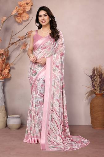 Satin Patta Saree With Beautiful Digital Print In Moss Silk With Blouse