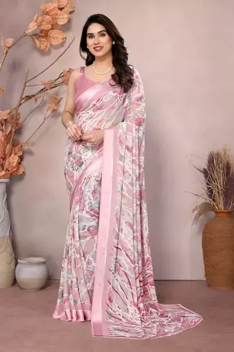 Satin Patta Saree With Beautiful Digital Print In Moss Silk With Blouse