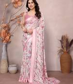 Satin Patta Saree With Beautiful Digital Print In Moss Silk With Blouse