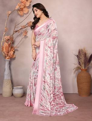 peach floral printed moss silk saree with satin border 2