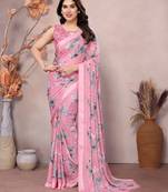 Satin Patta Saree With Beautiful Digital Print In Moss Silk With Blouse