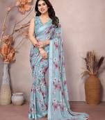 Satin Patta Saree With Beautiful Digital Print In Moss Silk With Blouse