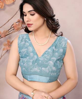 sky blue floral printed moss silk saree with satin border 4