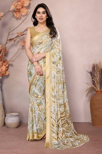 Satin Patta Saree With Beautiful Digital Print In Moss Silk With Blouse