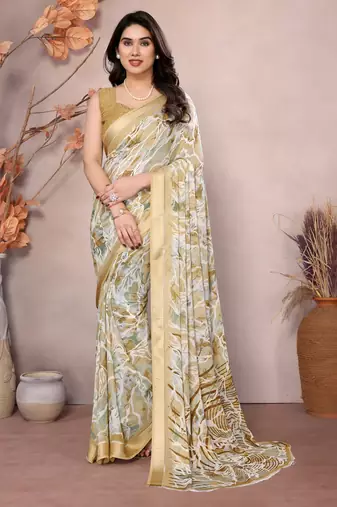 Satin Patta Saree With Beautiful Digital Print In Moss Silk With Blouse