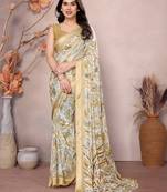 Satin Patta Saree With Beautiful Digital Print In Moss Silk With Blouse