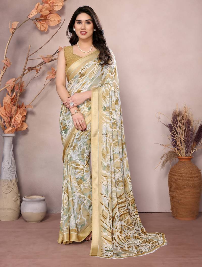 Satin Patta Saree With Beautiful Digital Print In Moss Silk With Blouse