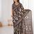Brown blocked printed, floral print, geometric print soft pure cotton saree with blouse.